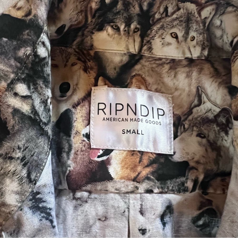 Ripndip Wolf All Over Pattern Casual Button Down … - image 2